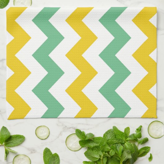 Citrus en Limoen Chevron Zigzags Geel Groen Theedoek (Gevouwen)