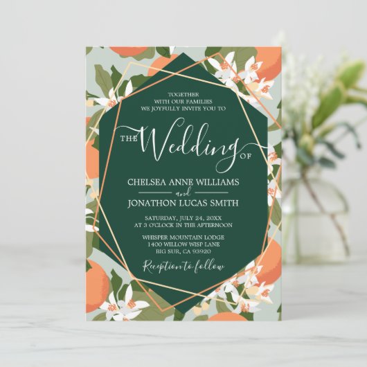 Citrus en Mint bruiloft uitnodiging (Staand voorkant)