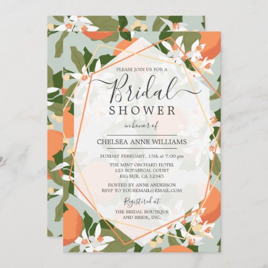 Citrus en Mint Green bruids douche uitnodiging (Voorkant / Achterkant)