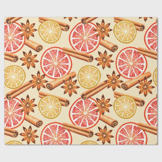 Citrus en specerij Vrolijk kerstfeest Cadeaupapier (Vlak)