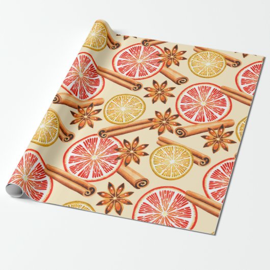 Citrus en specerij Vrolijk kerstfeest Cadeaupapier (Uitgerold)