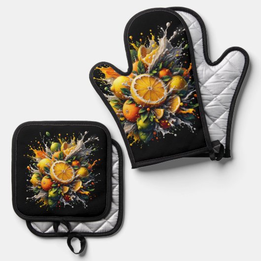 Citrus explosie ovenwant & pannenlap set (Voorkant / Achterkant)