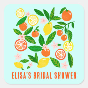 Citrus Feestelijke Huidige Bruids Bruiloftsfeest Vierkante Sticker