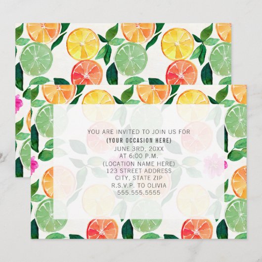 Citrus Floral all Purpose Generic Party Kaart (Voorkant / Achterkant)