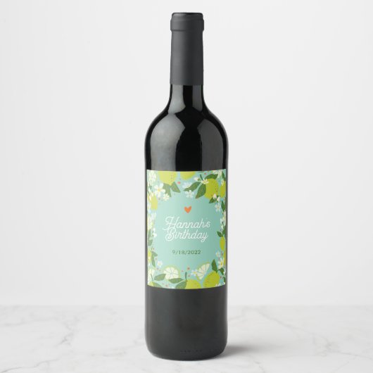 Citrus Floral Birthday Wine Label Wijn Etiket (Voorkant)