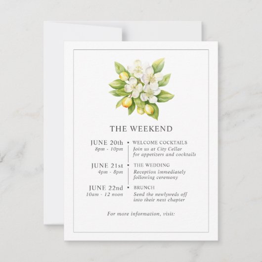 Citrus Floral Bruiloft Tijdlijn Behuizing Kaarten Notitiekaartje (Voorkant)