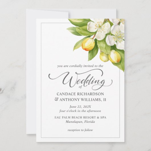 Citrus Floral bruiloft uitnodiging (Voorkant)