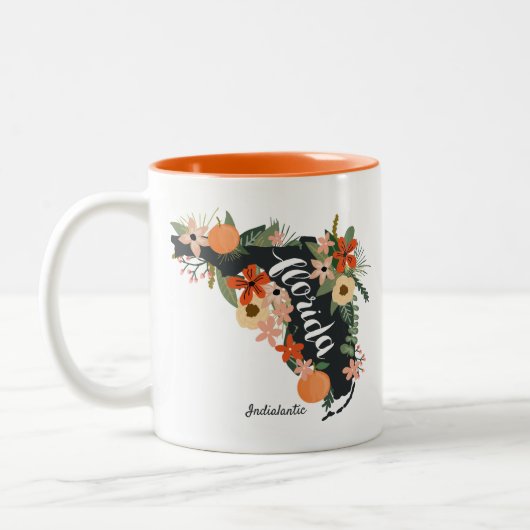 Citrus Floral Florida State Silhouette & Stadsnaam Tweekleurige Koffiemok (Links)