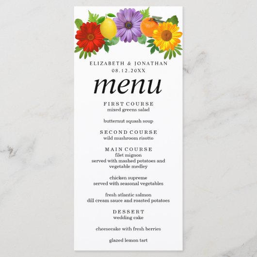 Citrus Floral Garden Wedding Menu (Voorkant)