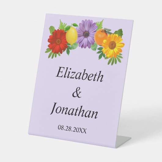 Citrus Floral Garden Wedding Reclamebord Met Voetstuk (Voorkant)