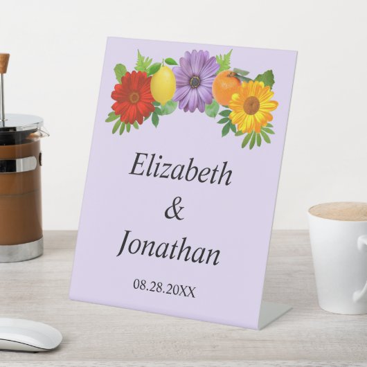 Citrus Floral Garden Wedding Reclamebord Met Voetstuk (Insitu)