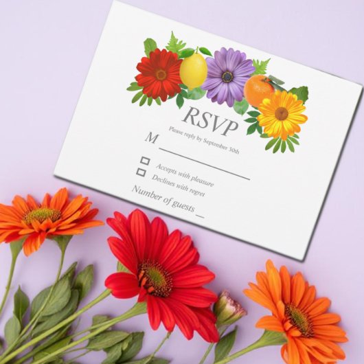 Citrus Floral Garden Wedding RSVP Kaartje