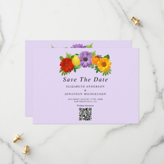 Citrus Floral Garden Wedding Save The Date (Voorkant / Achterkant in situ)