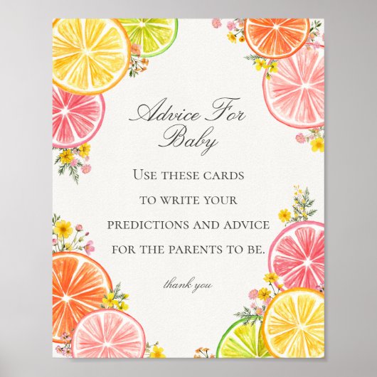 Citrus Floral Little Cutie Advies voor Baby Game Poster (Voorkant)