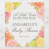 Citrus Floral Little Cutie Baby shower Dessert Wijn Etiket (Enkel label)