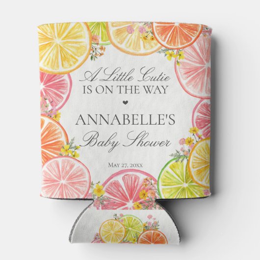 Citrus Floral Little Cutie Baby Shower Favors Blikjeskoeler (Achterkant)