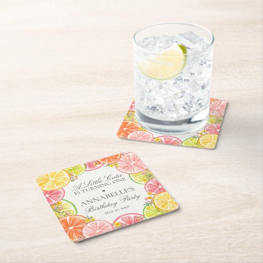 Citrus Floral Little Cutie Verjaardag Feesttafel Kartonnen Onderzetters (Insitu)
