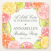 Citrus Floral Little Cutie Verjaardag Feesttafel Kartonnen Onderzetters (Voorkant)