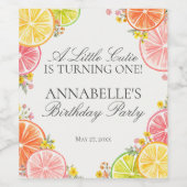 Citrus Floral Little Cutie Verjaardagsfeestje Dess Wijn Etiket (Enkel label)