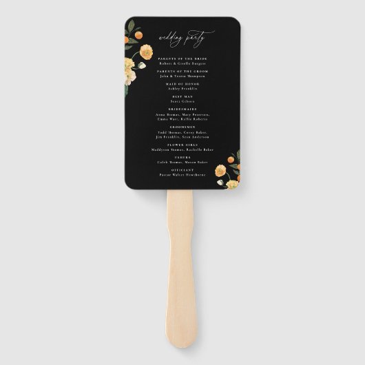 Citrus Floral Monogram Wedding Programme Handwaaier (Achterkant)
