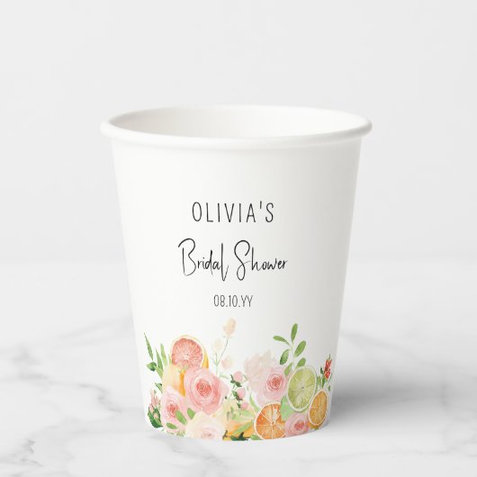Citrus Floral Vrijgezellenfeest Shower Papieren Bekers (Voorkant)