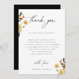 Citrus Floral Wedding Reception Table Bedankkaart