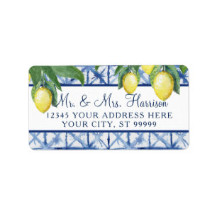 Citrus Foliage Blue White Yellow Weddenschap Etiket