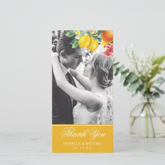 Citrus foto botanische bruiloft bedankkaart (Staand voorkant)