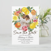 Citrus foto Waterverf Botanische bruiloft Save The Date (Staand voorkant)