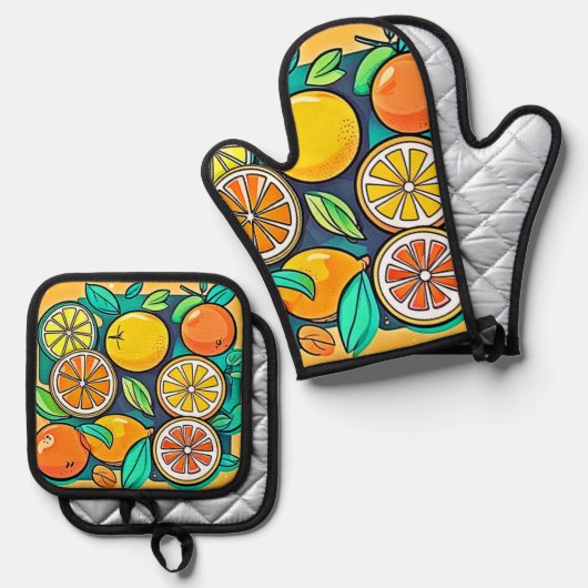 Citrus Fruit Art Design Ovenwant & Pannenlap Set (Voorkant / Achterkant)