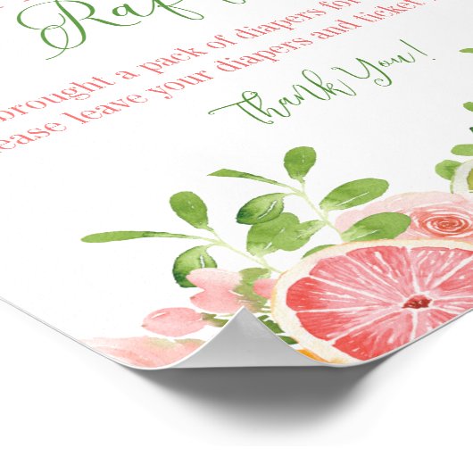 Citrus Fruit & Bloemen Luier Raffle Tafelteken Poster (Hoek)