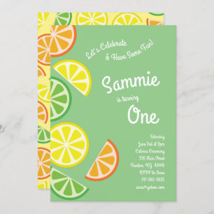 Citrus Fruit Colorful 1st Birthday Invitation Kaart