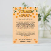 Citrus Fruit Cutie Sinaasappel Perzik Baby shower Bedankkaart (Staand voorkant)