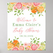 Citrus Fruit & Flowers Baby shower Welkomstbord Poster (Voorkant)