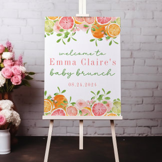 Citrus Fruit & Flowers Baby shower Welkomstbord Poster