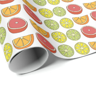 Citrus Fruit Kleurrijke Zomer Verjaardagsfeestje Cadeaupapier