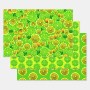 Citrus Fruit, Lemon en Limoen gepatterd Inpakpapier Vel