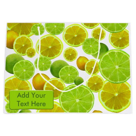 Citrus Fruit, Lemon en Limoen gepatterd Large Cadeautasje (Voorkant)