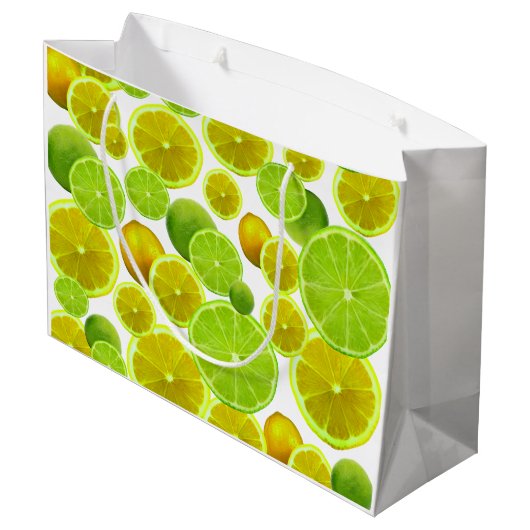 Citrus Fruit, Lemon en Limoen gepatterd Large Cadeautasje (Achterkant Gekanteld)
