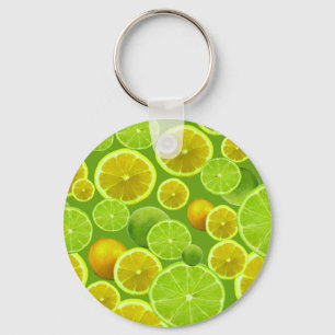 Citrus Fruit, Lemon en Limoen gepatterd Sleutelhanger