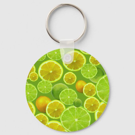 Citrus Fruit, Lemon en Limoen gepatterd Sleutelhanger (Voorkant)