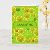 Citrus Fruit, Lemon & Limoen Pattern - Gepersonali Kaart (Gele Bloem)