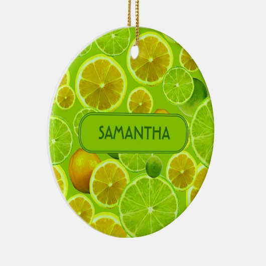 Citrus Fruit, Lemon & Limoen Pattern - Gepersonali Keramisch Ornament (Rechts)