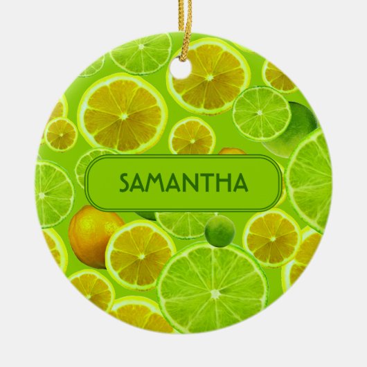 Citrus Fruit, Lemon & Limoen Pattern - Gepersonali Keramisch Ornament (Voorkant)