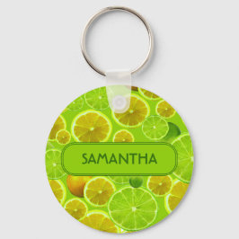 Citrus Fruit, Lemon & Limoen Pattern - Gepersonali Sleutelhanger