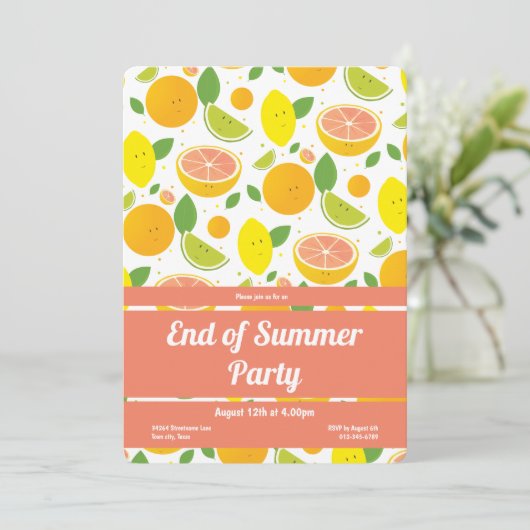 Citrus Fruit Pattern End of Summer Party Vertical Kaart (Staand voorkant)