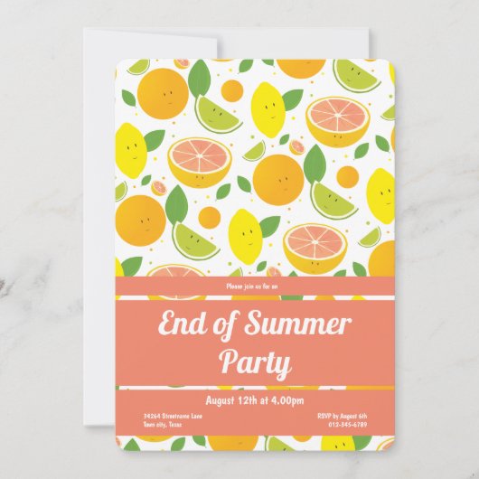 Citrus Fruit Pattern End of Summer Party Vertical Kaart (Voorkant)