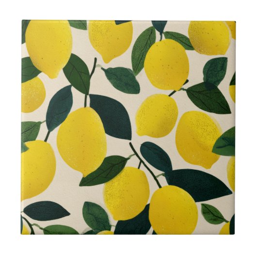 Citrus Fruit Pattern Yellow Lemons Mediterranean  Tegeltje (Voorkant)