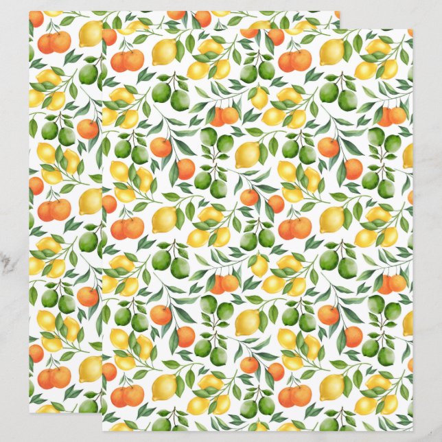 Citrus Fruit Scrapbookpapier (Voorkant / Achterkant)