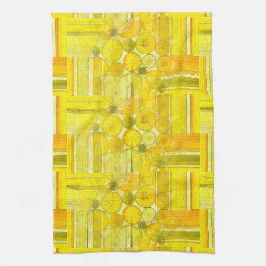 Citrus Fruit Slices Patchwork Woven Pattern Theedoek (Verticaal)